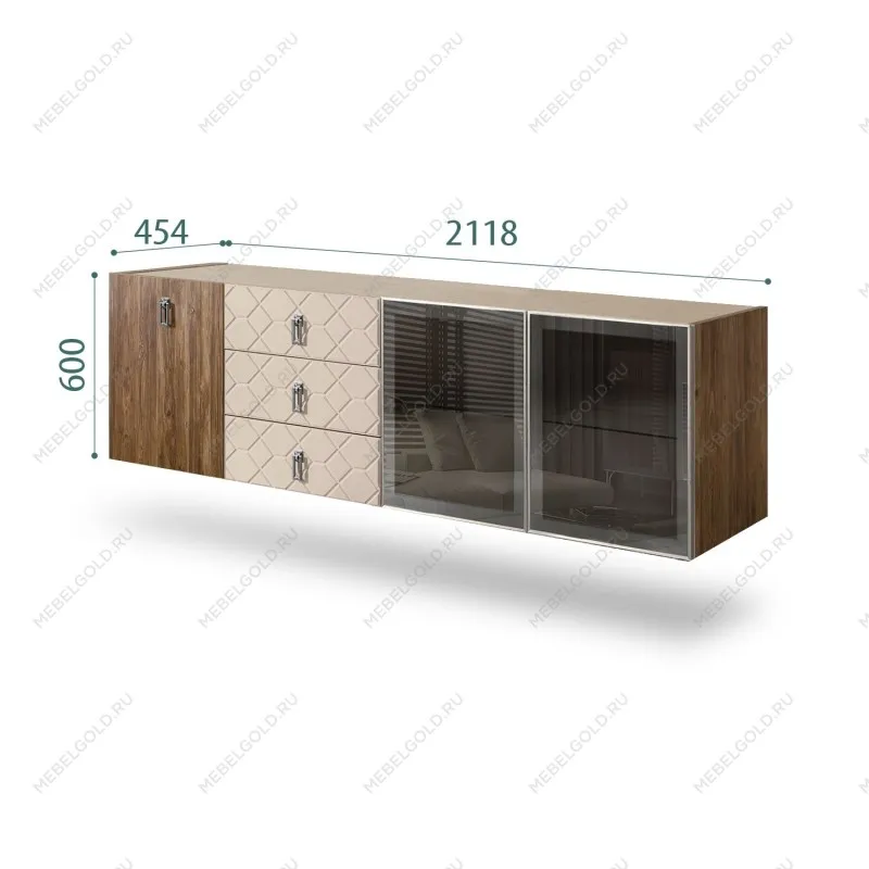 Комод 2.1м Bogemia Woodline Fly Wood Fa (Ваниль) (Novabuk/Хром) БМКМ-5[5][10]