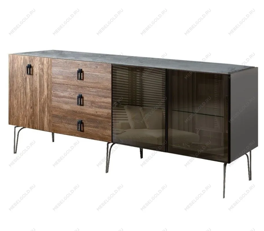 Комод 2.1м Bogemia Wood Fa (Серый) (Novabuk/Черный) БМКМ-5(Wo)[5][10]