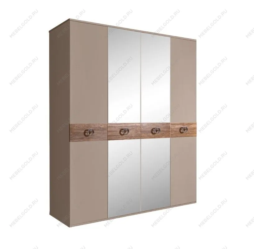 Шкаф 4-х дв. с зеркалами Bogemia Wood Fi (Мокка/Хром) БМШ1/4(Wo)