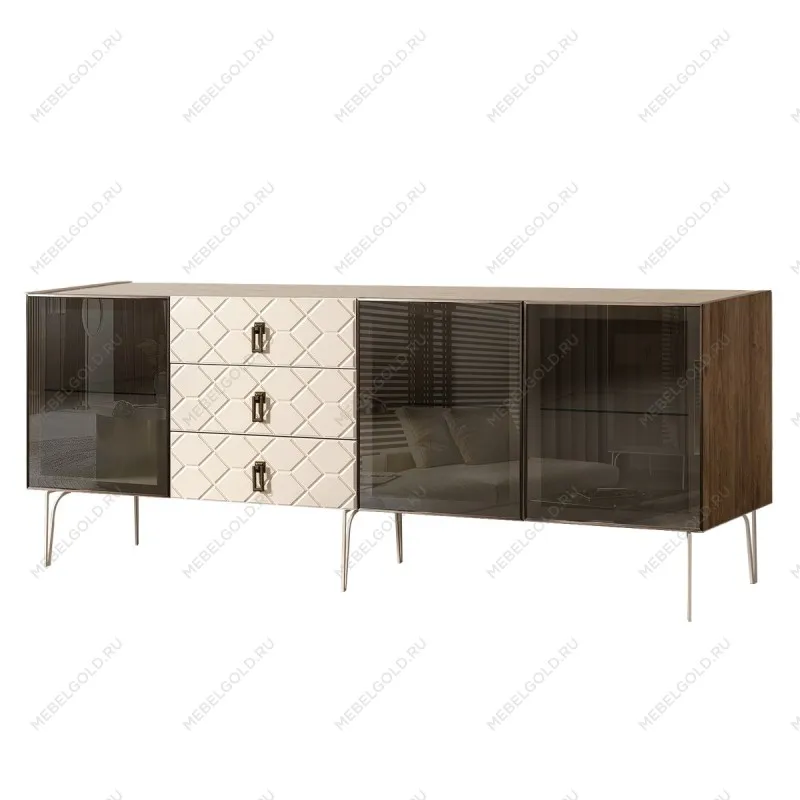 Комод 2.1м Bogemia Woodline Fa (Слоновая кость) (Novabuk/Черный) БМКМ-5[5]