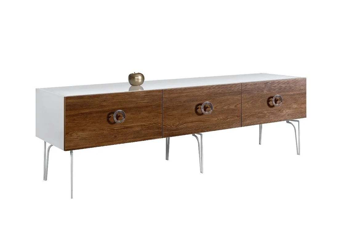 Тумба под телевизор 1.6м Bogemia Wood Fi (Белый) (Lakobel/Хром) БМТ-1(Wo)