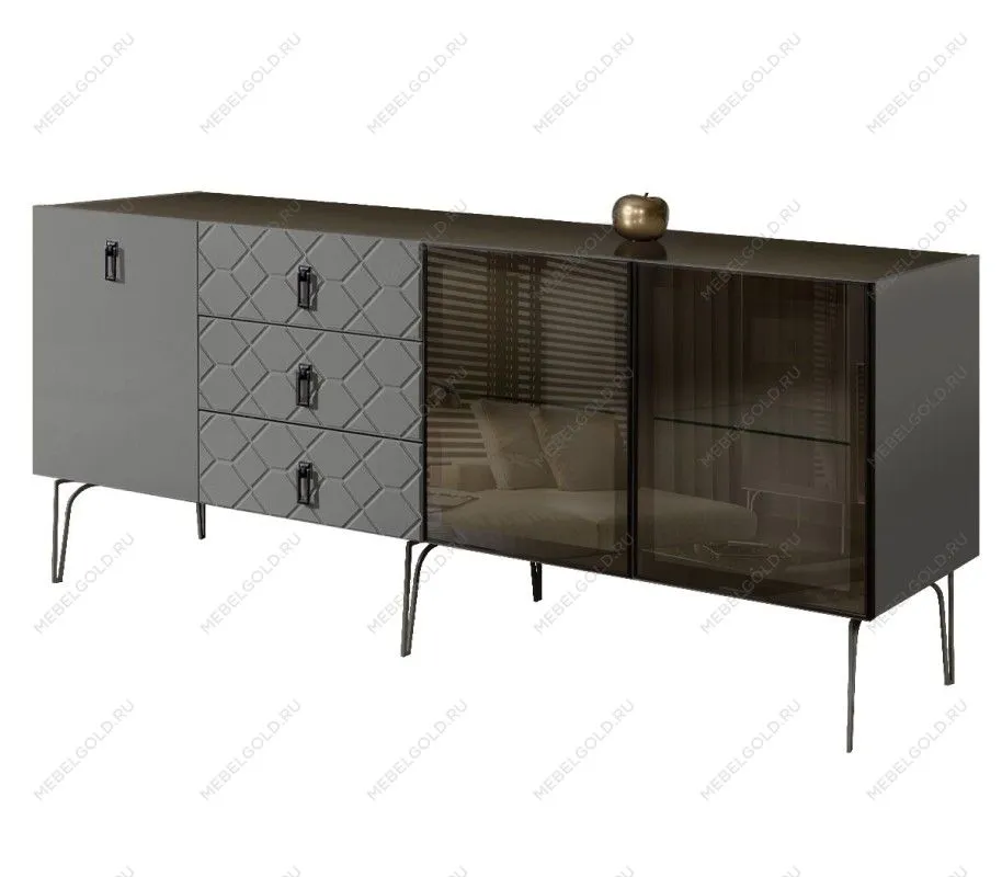 Комод 2.1м Bogemia Farfalle (Серый) (Lakobel/Черный) БМКМ-5(Fa)[5][10]