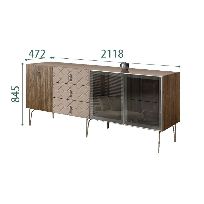 Комод 2.1м Bogemia Woodline Wood Fa (Мокка) (Lakobel/Хром) БМКМ-5[5][10]