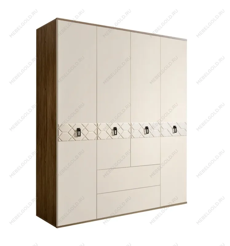 Шкаф 4-х дверный с ящиками Bogemia Woodline Fa (Слоновая кость/Черный) БМШ2/41