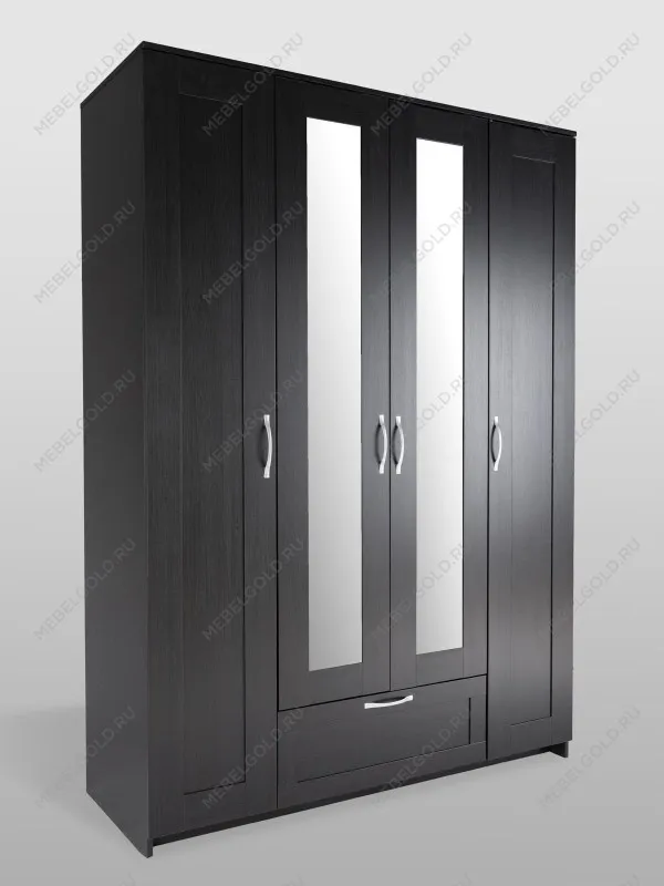 Шкаф Сириус, 4 двери и 1 ящик с зеркалом, 156х59х220 см, черно-коричневый, дуб венге | изображение 12