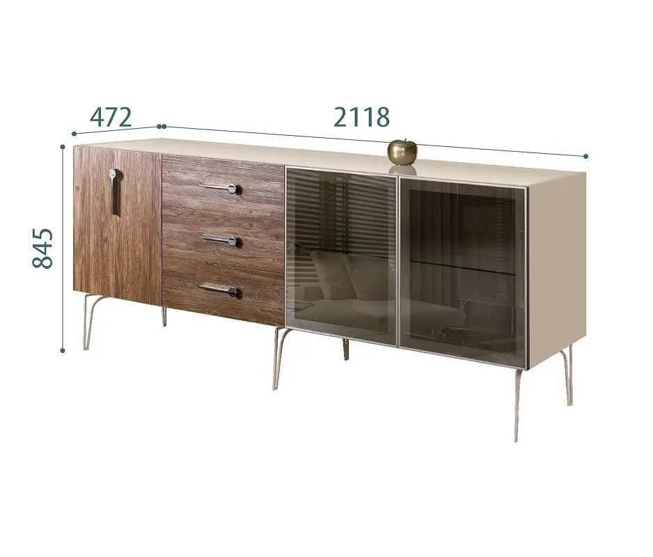 Комод 2.1м Bogemia Wood Wo (Ваниль) (Lakobel/Хром) БМКМ-5(Wo)[5][10]