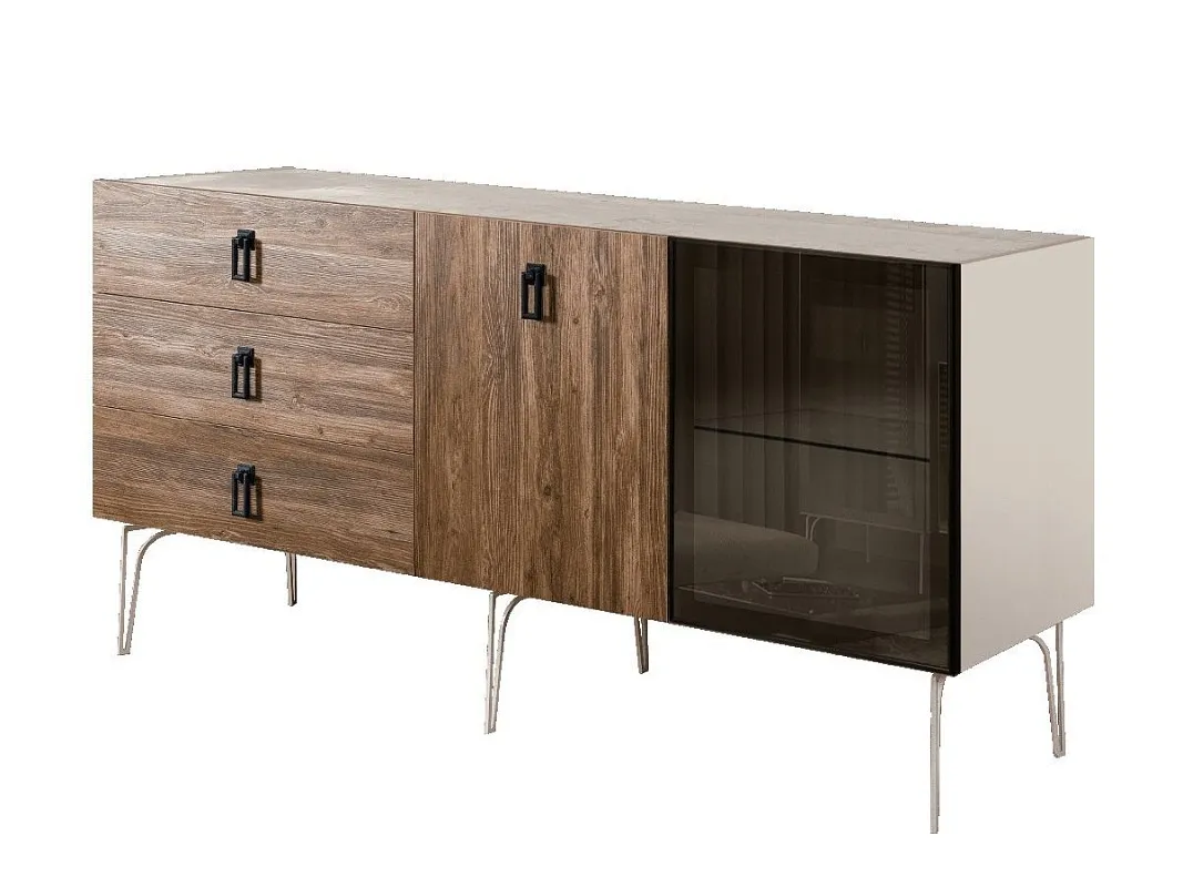 Комод 1.6м Bogemia Wood Fa (Слоновая кость) (Novabuk/Черный) БМКМ-4(Wo)[5][10]