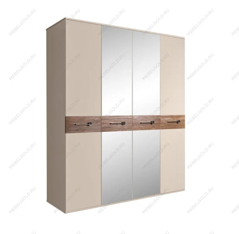 Шкаф 4-х дв. с зеркалами Bogemia Wood Wo (Ваниль/Хром) БМШ1/4(Wo)