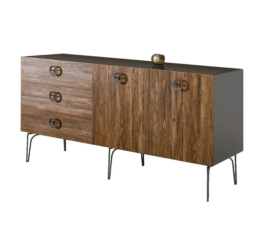 Комод 1.6м Bogemia Wood Fi (Серый) (Lakobel/Хром) БМКМ-4(Wo)