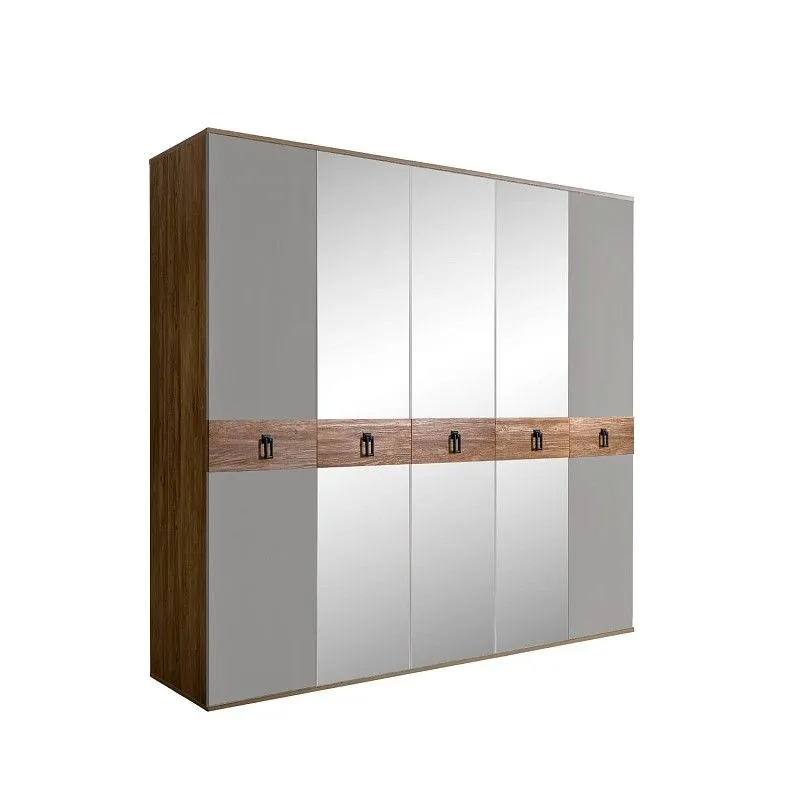 Шкаф 5-ти дв. с зеркалами Bogemia Woodline Wood Fa (Серый/Черный) БМШ1/5(Wo)