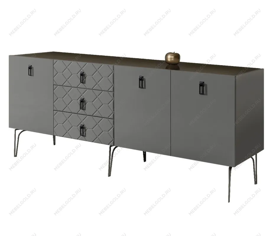 Комод 2.1м Bogemia Farfalle (Серый) (Lakobel/Черный) БМКМ-5(Fa)