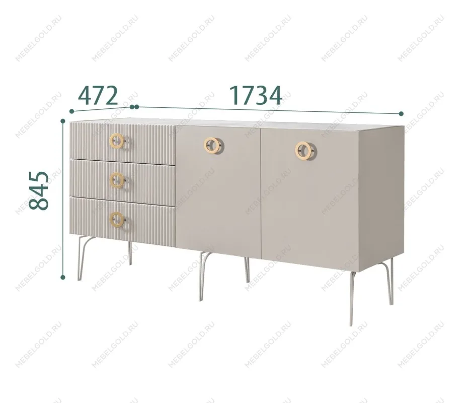 Комод 1.6м Bogemia Fillini (Шелк) (Novabuk/Золото) БМКМ-4(Fi)