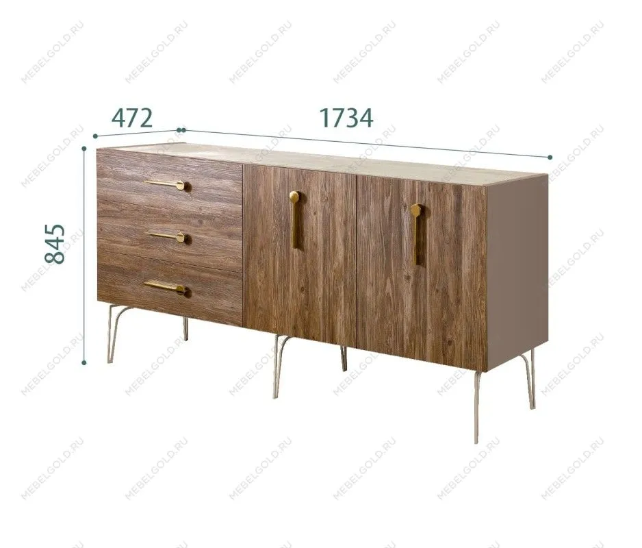 Комод 1.6м Bogemia Wood Wo (Мокка) (Novabuk/Золото) БМКМ-4(Wo)