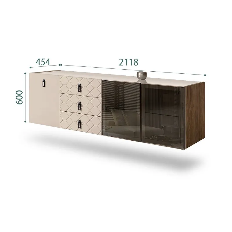 Комод 2.1м Bogemia Woodline Fly Fa (Ваниль) (Lakobel/Черный) БМКМ-5[5][10]