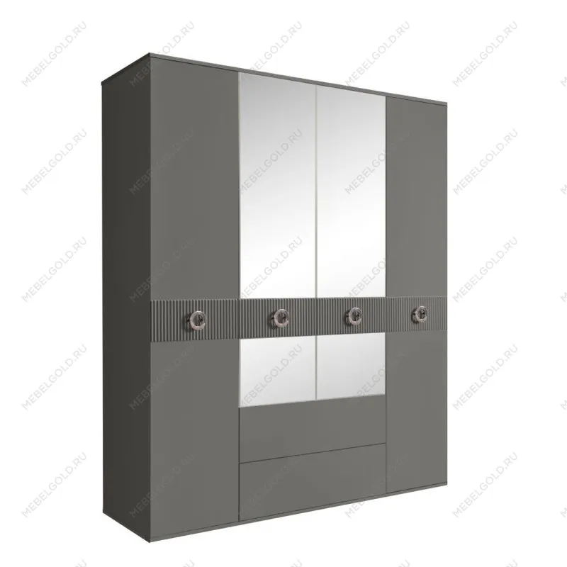 Шкаф 4-х дверный с зеркалами, с ящиками, Bogemia Fillini (Серый/Хром) БМШ1/41(Fi)