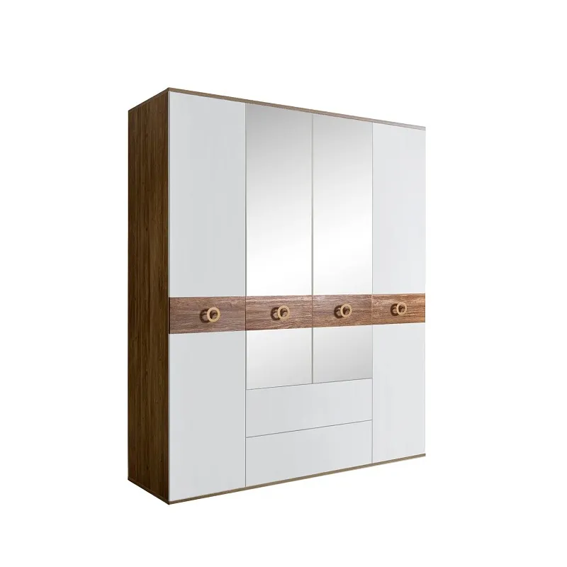 Шкаф 4-х дверный с зеркалами, с ящиками, Bogemia Woodline Wood Fi (Белый/Золото) БМШ1/41(Wo)