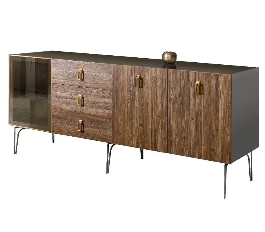 Комод 2.1м Bogemia Wood Fa (Серый) (Lakobel/Золото) БМКМ-5(Wo)[4]
