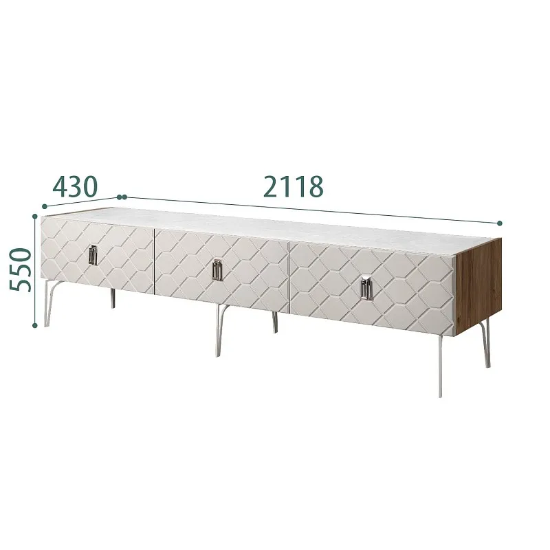 Тумба телевизионная 2.1м Bogemia Woodline Fa (Шелк) (Novabuk/Хром) БМТ-2