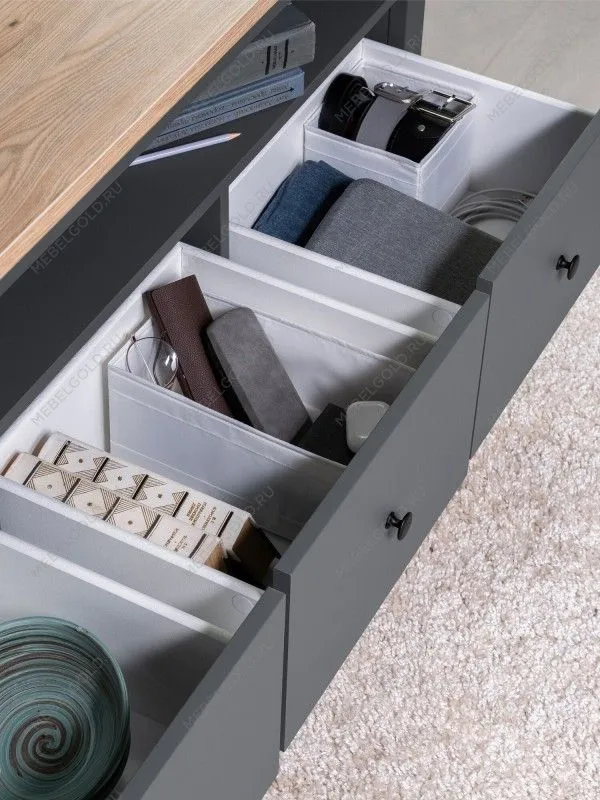 Тумба ТВ Сага, 3 ящика, 131х42х63 см, серая/ясень | изображение 2