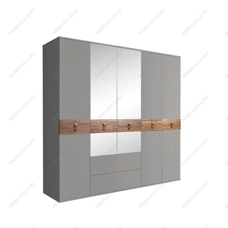 Шкаф 5-ти дверный с зеркалами, с ящиками, Bogemia Wood Fa (Серый/Золото) БМШ1/51(Wo)