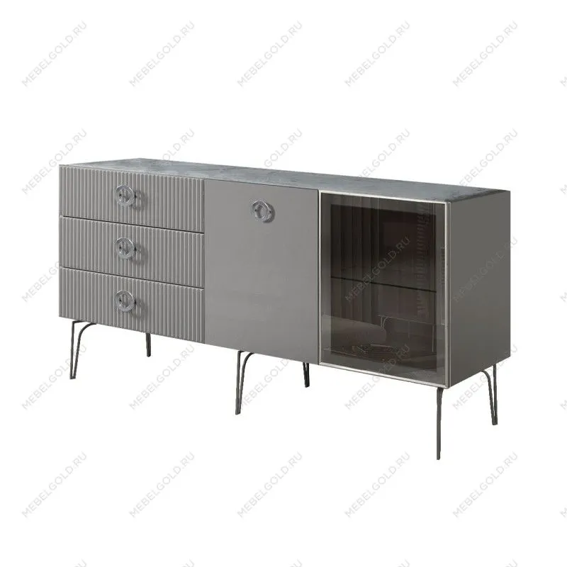 Комод 1.6м Bogemia Fillini (Серый) (Novabuk/Хром) БМКМ-4(Fi)[5][10]