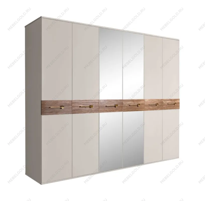 Шкаф 6-ти дв. с зеркалами Bogemia Wood Wo (Шелк/Золото) БМШ1/6(Wo)