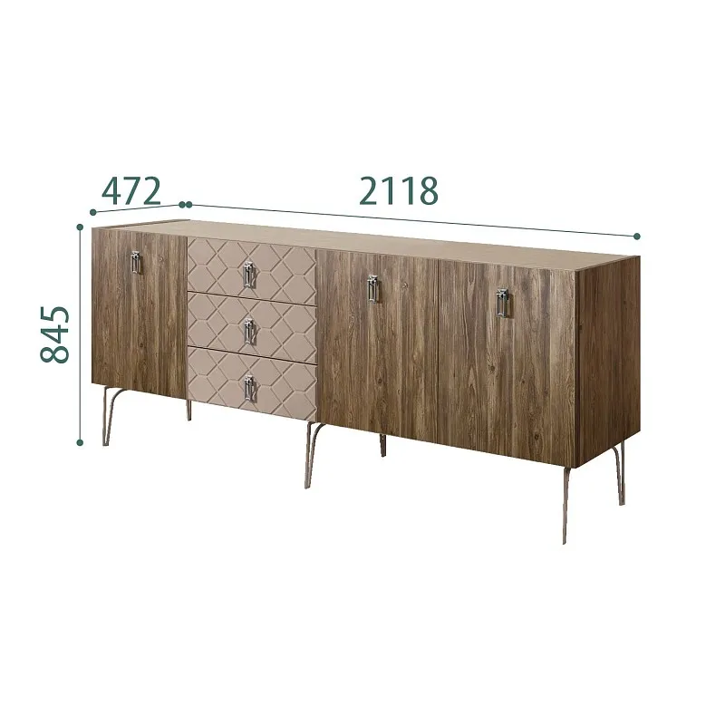 Комод 2.1м Bogemia Woodline Wood Fa (Мокка) (Novabuk/Хром) БМКМ-5