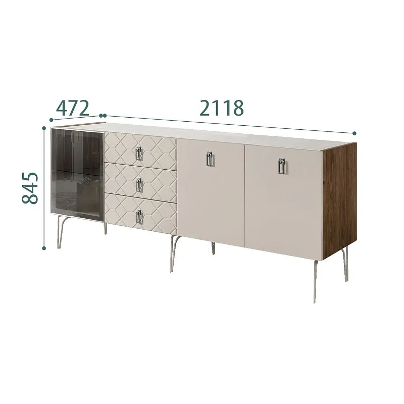 Комод 2.1м Bogemia Woodline Fa (Шелк) (Novabuk/Хром) БМКМ-5[4]