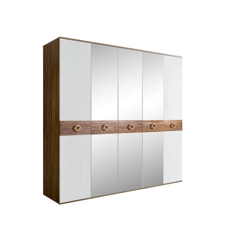 Шкаф 5-ти дв. с зеркалами Bogemia Woodline Wood Fi (Белый/Золото) БМШ1/5(Wo)