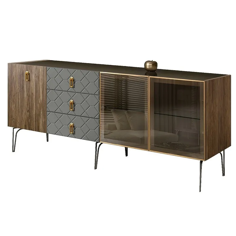 Комод 2.1м Bogemia Woodline Wood Fa (Серый) (Lakobel/Золото) БМКМ-5[5][10]