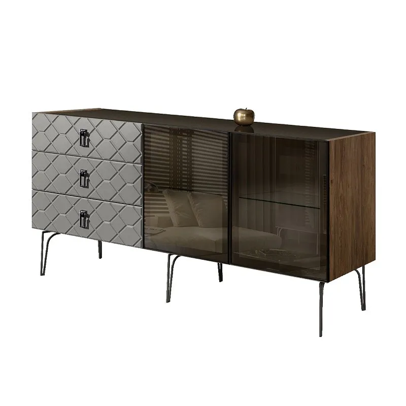 Комод 1.6м Bogemia Woodline Fa (Серый) (Lakobel/Черный) БМКМ-4[5]