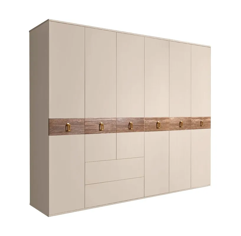 Шкаф 6-ти дверный с ящиками, Bogemia Wood Fa (Ваниль/Золото) БМШ2/61(Wo)