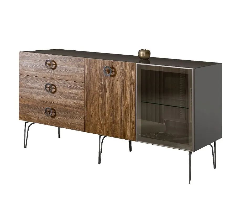 Комод 1.6м Bogemia Wood Fi (Серый) (Lakobel/Хром) БМКМ-4(Wo)[5][10]
