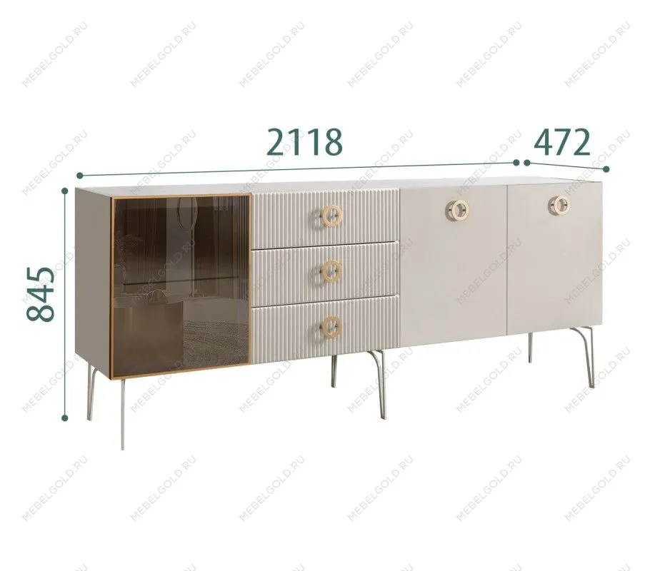 Комод 2.1м Bogemia Fillini (Шелк) (Novabuk/Золото) БМКМ-5(Fi)[4]