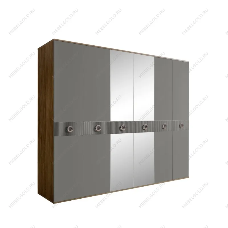 Шкаф 6-ти дв. с зеркалами Bogemia Woodline Fi (Серый/Хром) БМШ1/6(Fi)