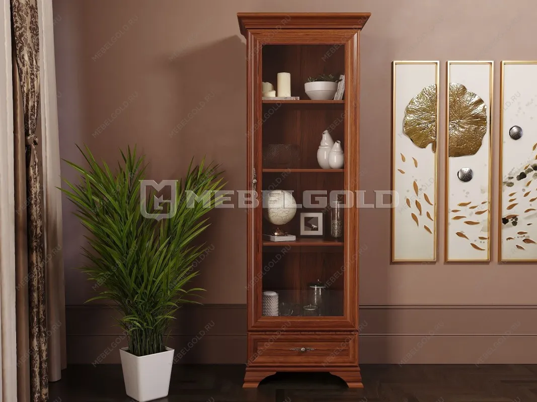 Шкаф с витриной Кентаки REG1W1S каштан - Выставка Балашиха | изображение 1