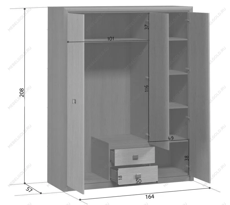 Шкаф платяной Коен SZF 3D2S Венге/Штрокс (NEW) | изображение 3