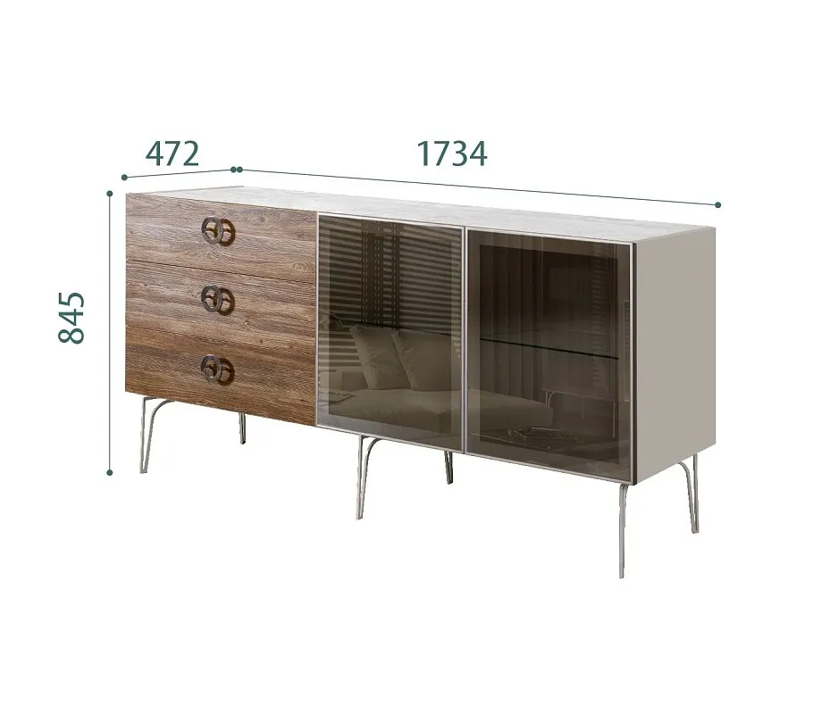 Комод 1.6м Bogemia Wood Fi (Шелк) (Novabuk/Хром) БМКМ-4(Wo)[5]