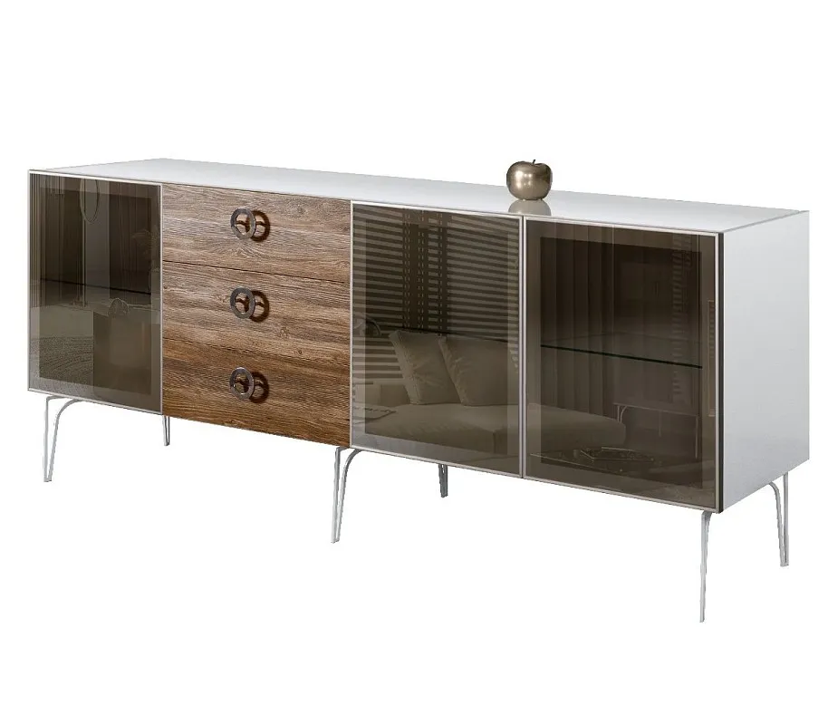 Комод 2.1м Bogemia Wood Fi (Белый) (Lakobel/Хром) БМКМ-5(Wo)[5]