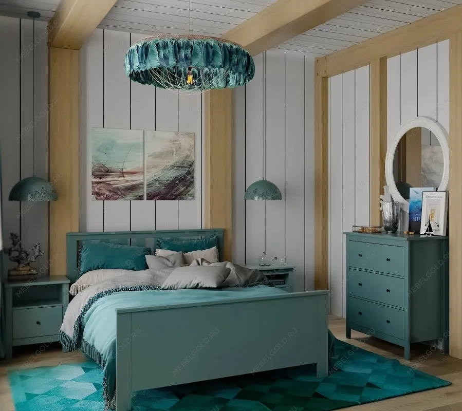 САГА кровать двойная 160х200 темно-бирюзовая | изображение 5