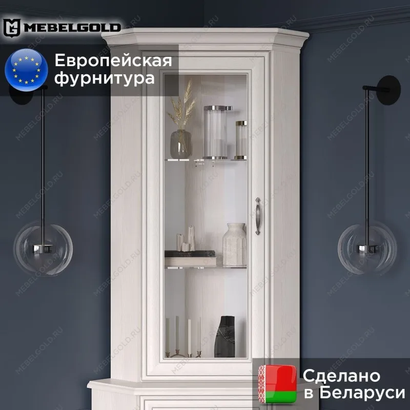 Шкаф с витриной Тиффани 1VU вудлайн кремовый | изображение 1