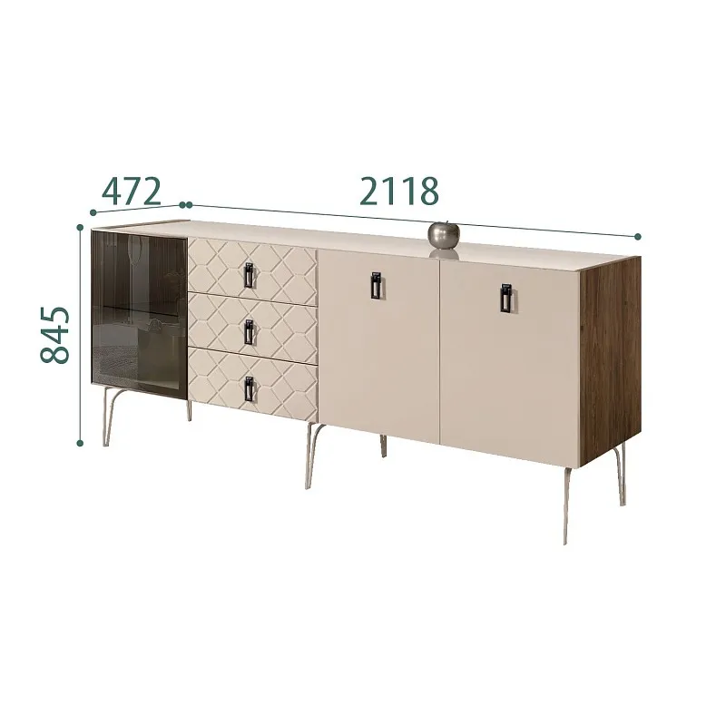 Комод 2.1м Bogemia Woodline Fa (Ваниль) (Lakobel/Черный) БМКМ-5[4]