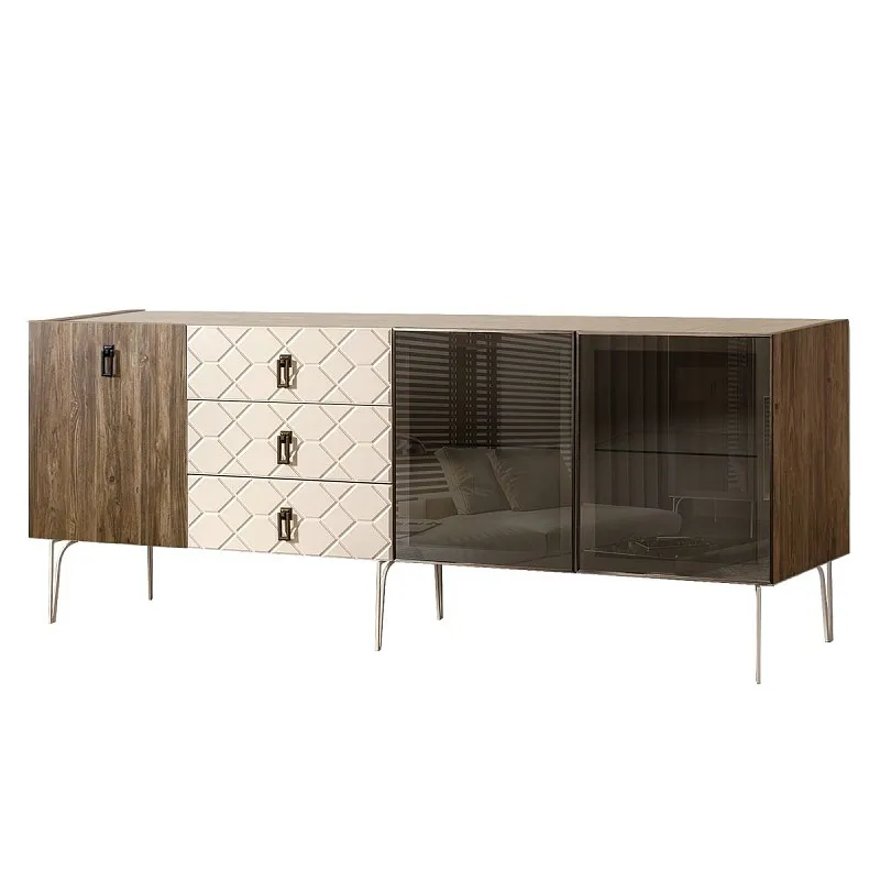 Комод 2.1м Bogemia Woodline Wood Fa (Слоновая кость) (Novabuk/Черный) БМКМ-5[5][10]