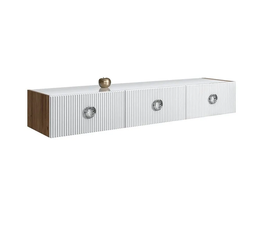 Тумба телевизионная 1.6м Bogemia Woodline Fly Fi (Белый) (Lakobel/Хром) БМТ-1