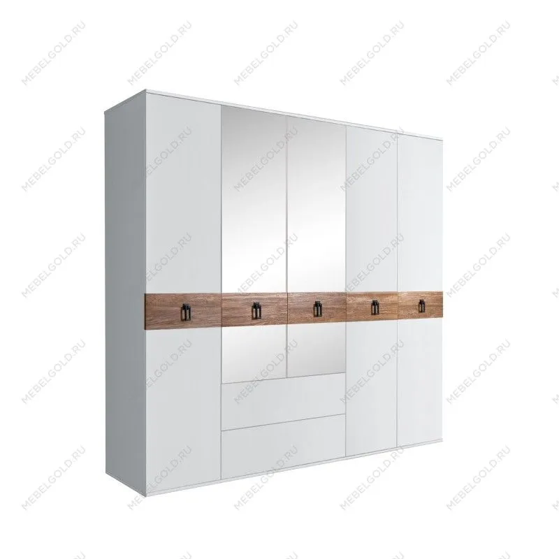 Шкаф 5-ти дверный с зеркалами, с ящиками, Bogemia Wood Fa (Белый/Черный) БМШ1/51(Wo)