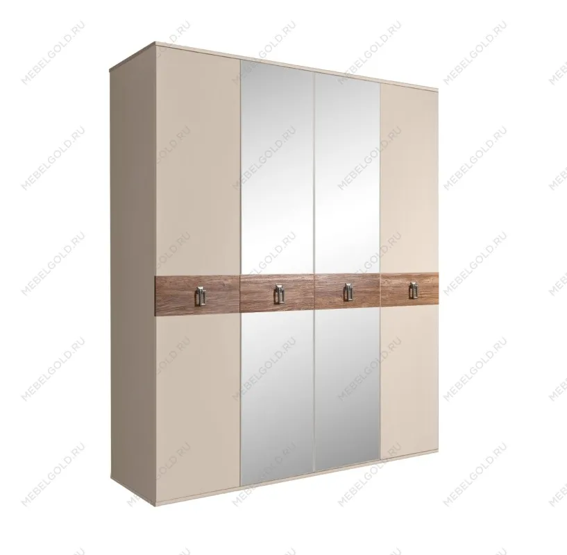 Шкаф 4-х дв. с зеркалами Bogemia Wood Fa (Ваниль/Хром) БМШ1/4(Wo)