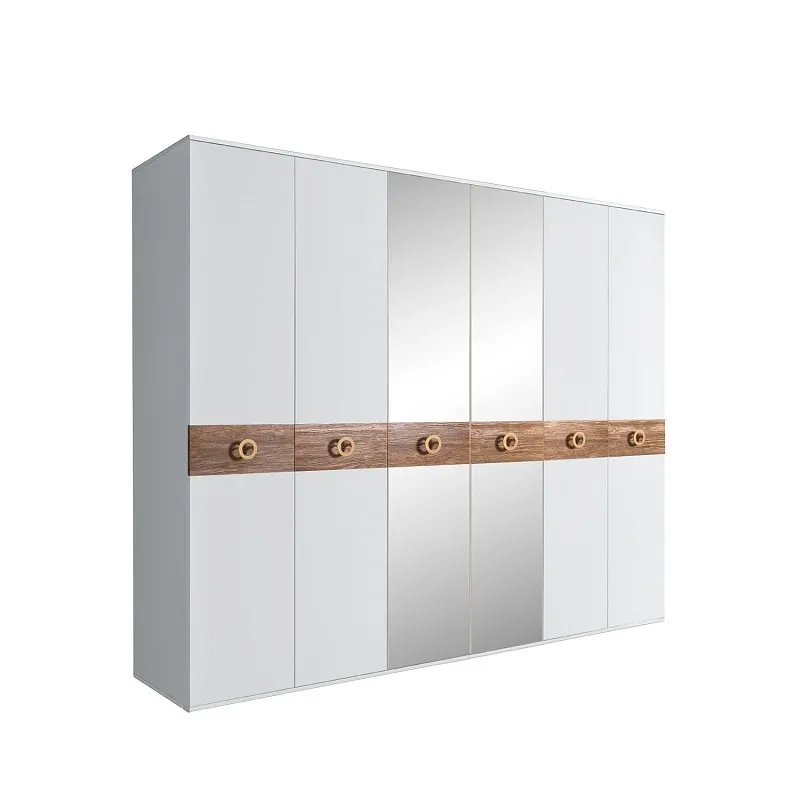 Шкаф 6-ти дв. с зеркалами Bogemia Wood Fi (Белый/Золото) БМШ1/6(Wo)