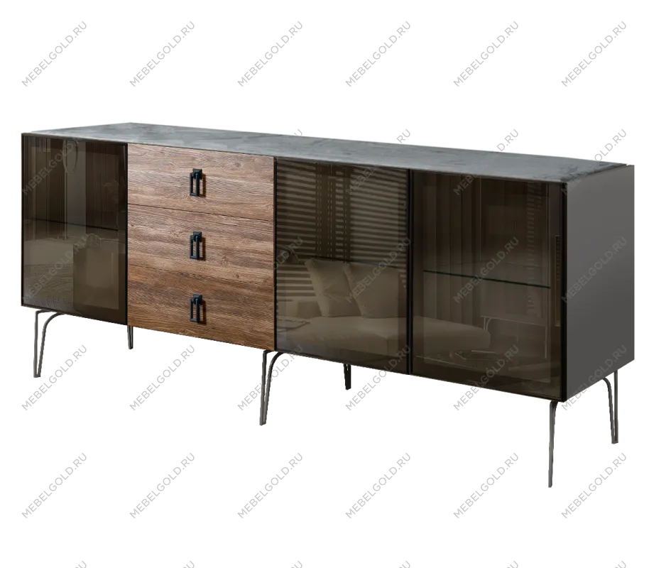 Комод 2.1м Bogemia Wood Fa (Серый) (Novabuk/Черный) БМКМ-5(Wo)[5]