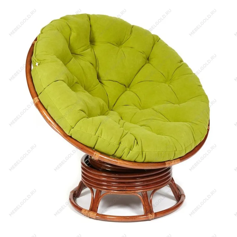 Кресло-качалка Papasan с подушкой Орех, флок олива