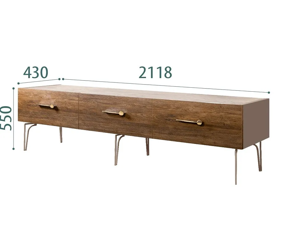 Тумба под телевизор 2.1м Bogemia Wood Wo (Мокка) (Novabuk/Золото) БМТ-2(Wo)